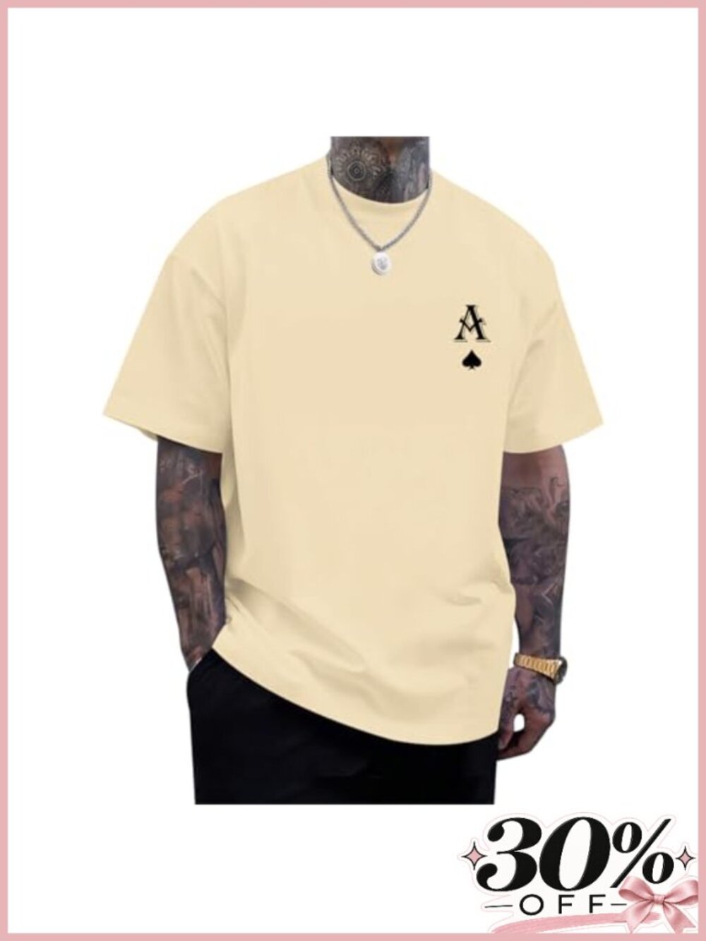 Men's Graphic Tee Oversize Vintage Poker Ace of Spades Streetwear T-Shirt